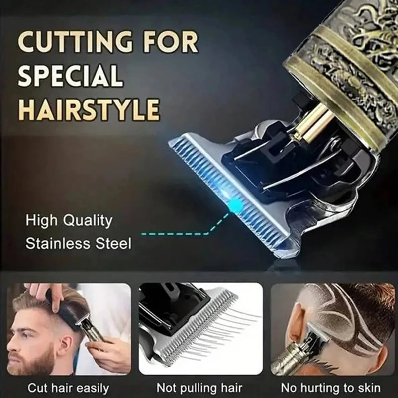 Cordless Barber Clipper Set Vintage T9 Hair Clippers for Men Hair Cutting Machine Kit T-Blade Trimmer Combo Mens Beard Shaver